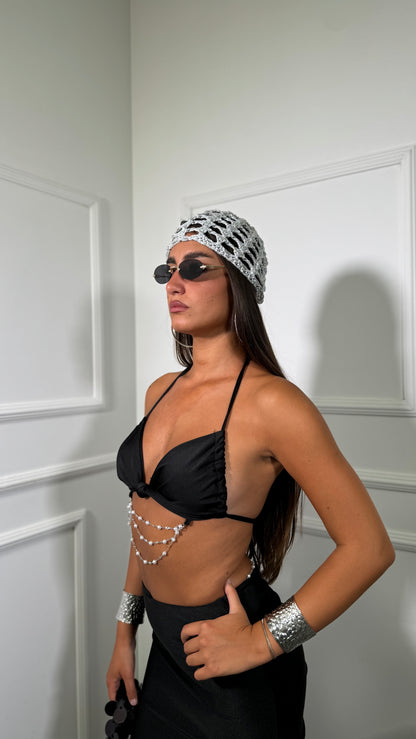 Coordinato in lycra con perline Marmeid nero 2455