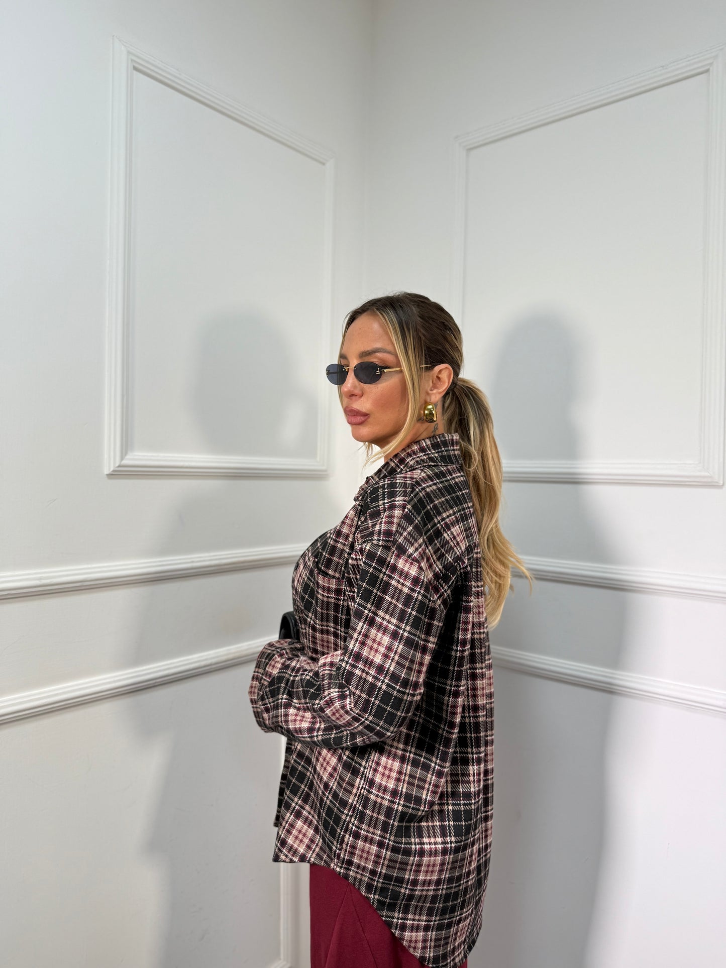 Camicia a quadretti bordeaux/nera