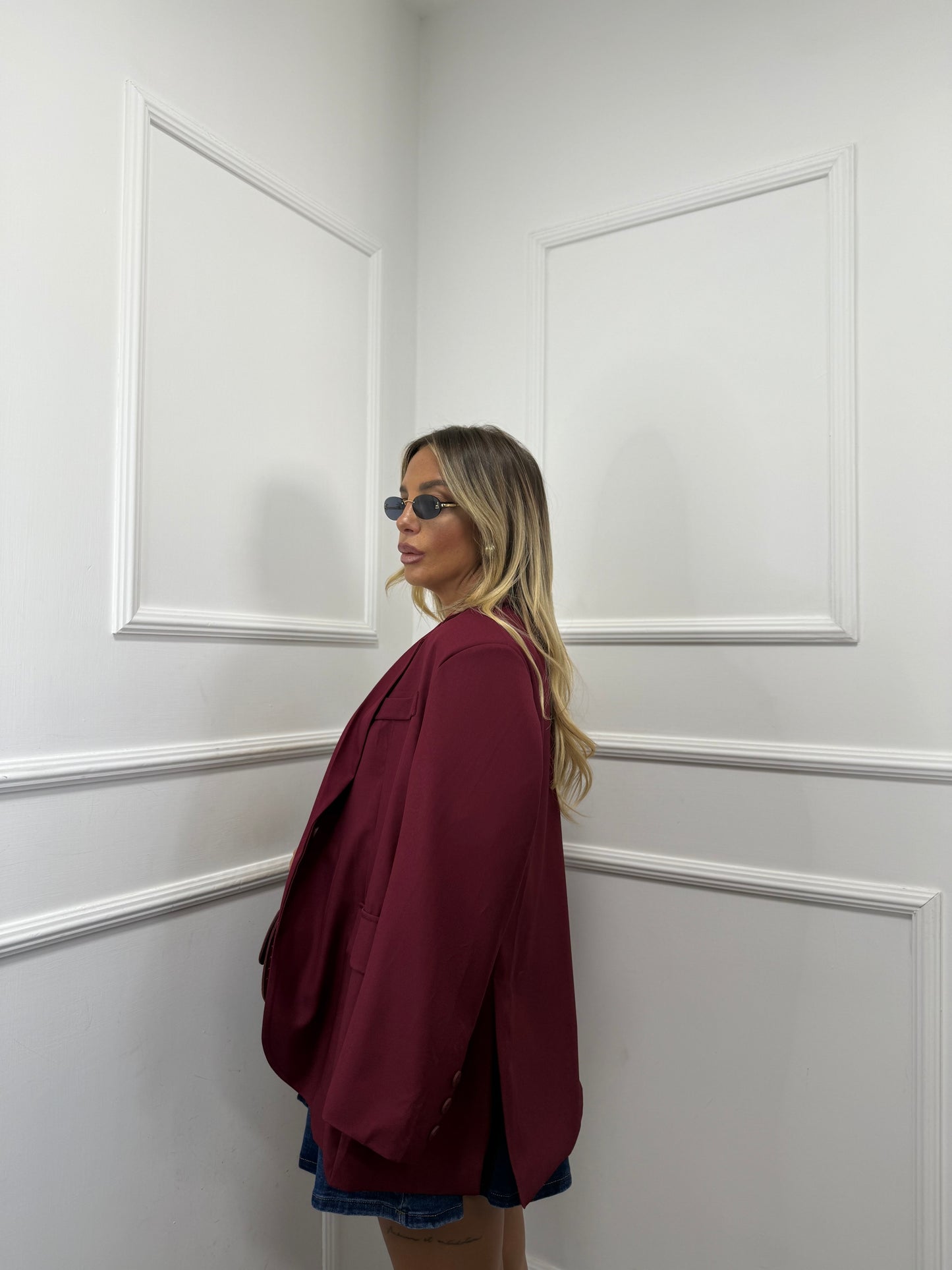 Blazer oversize con spacchetti laterali e spalline imbottite bordeaux 87267