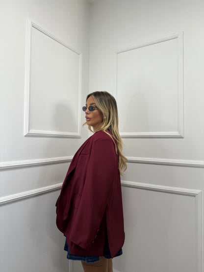 Blazer oversize con spacchetti laterali e spalline imbottite bordeaux 87267