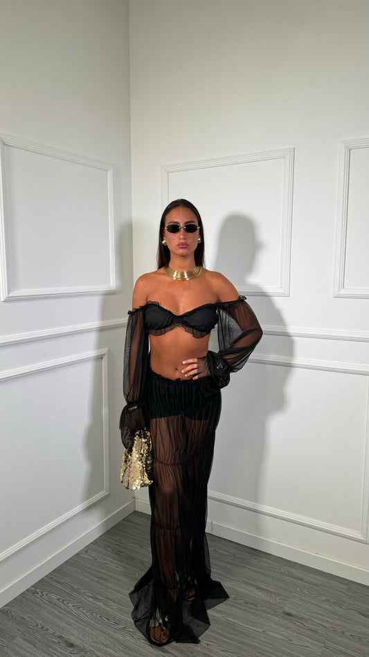Coordinato in chiffon Samarya nero