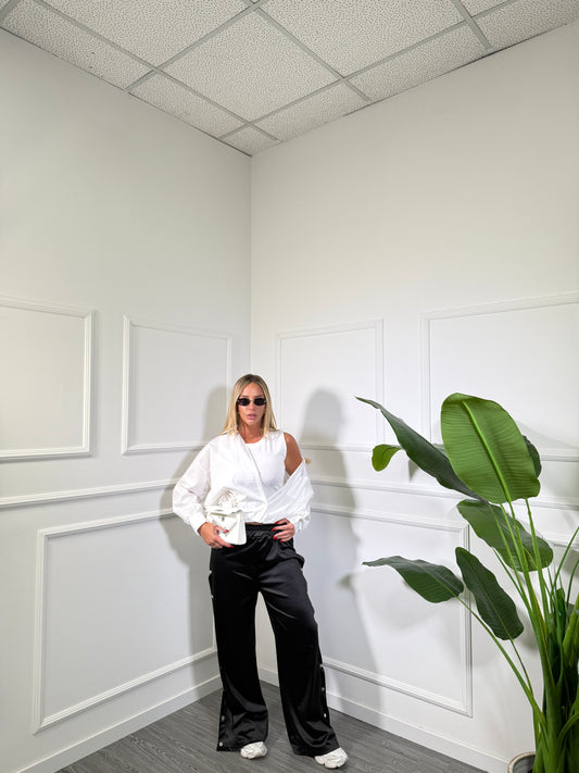 Pantaloni palazzo acetato nero