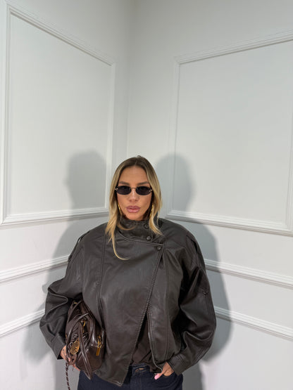 Giubbotto oversize ecopelle Carnaby testa di moro har006