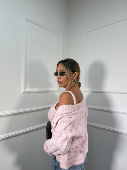 Twin-set in misto lana Lily rosa blush wz134