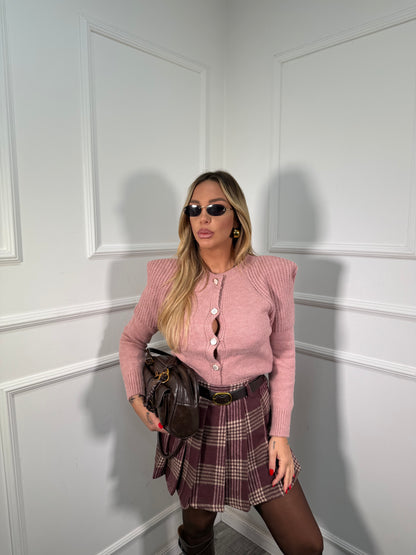 Pantagonna in flanella a pieghe con cintura bordeaux 25719