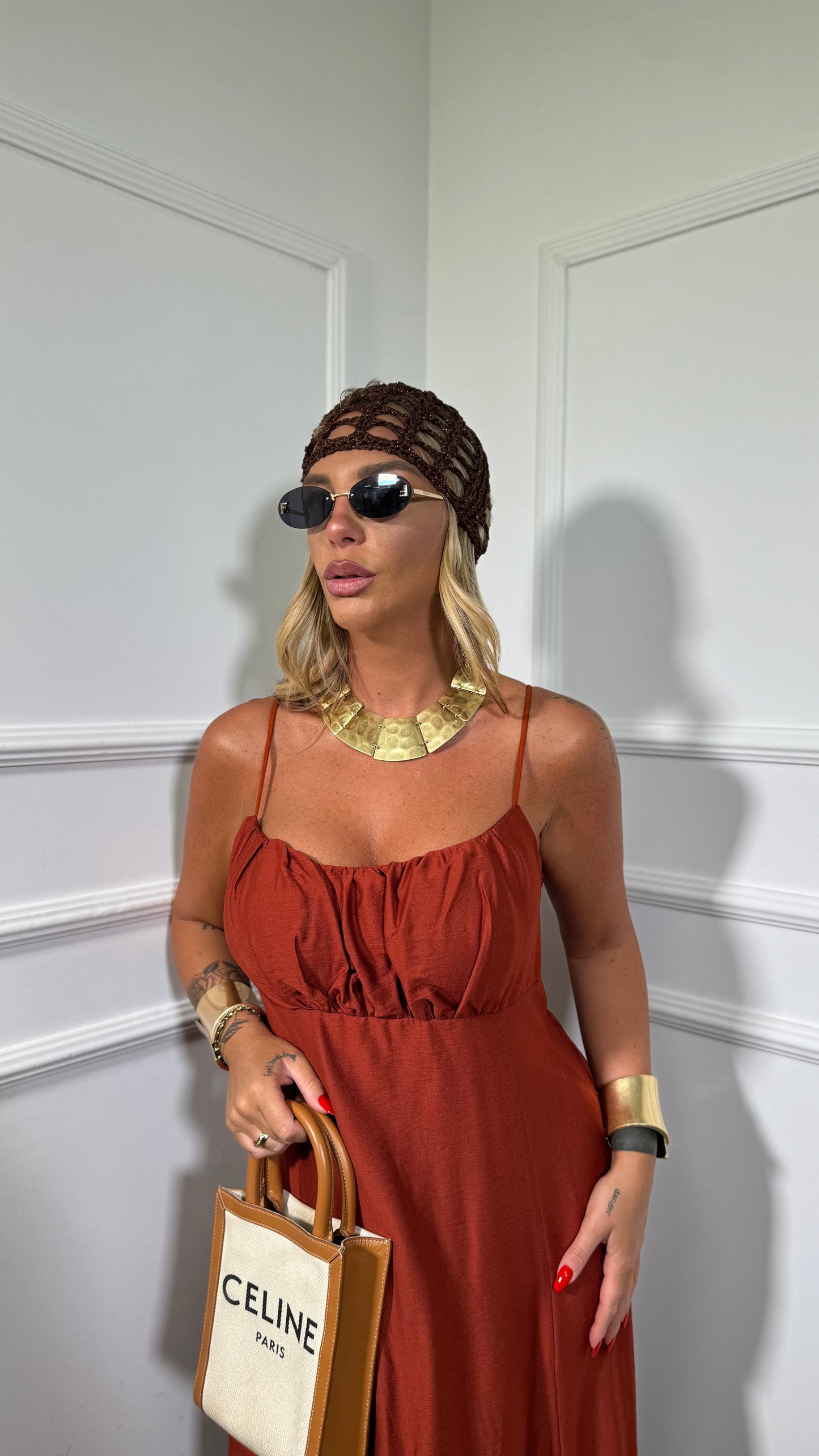 Abito midi misto lino (curvy) Ariel coccio 333