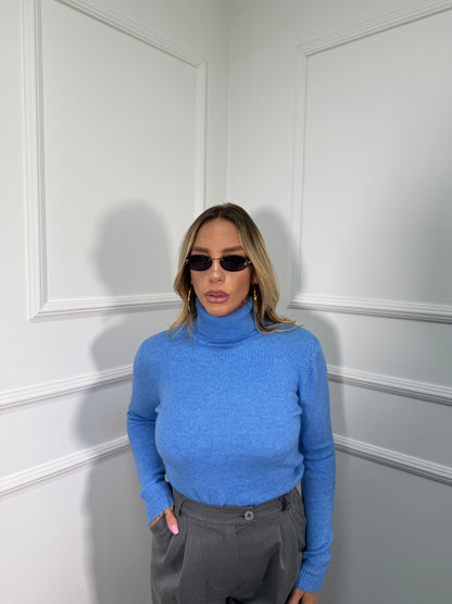 Maglioncino collo alto in lana cotta Everyday azzurro g091