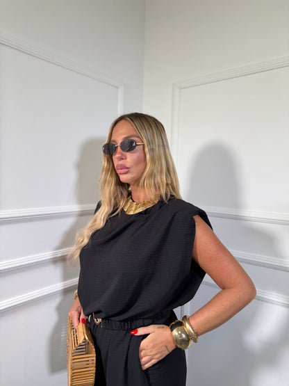 Jumpsuit in viscosa con cintura (CURVY) nera in125431