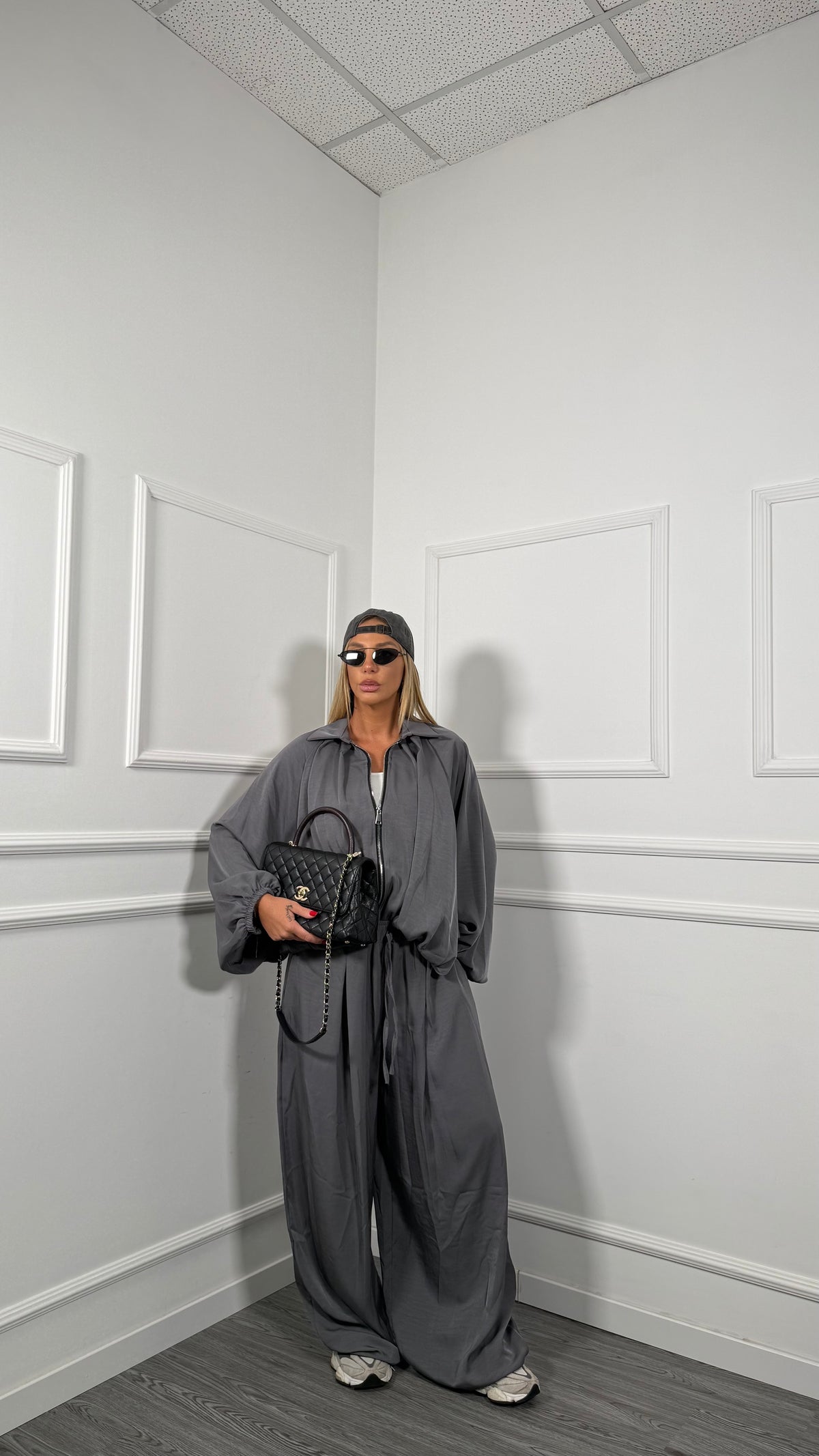 Coordinato oversize effetto satin Siviglia grigio 885871