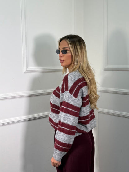 Pullover polo in misto lana Dilan grigio/bordeaux wh2510