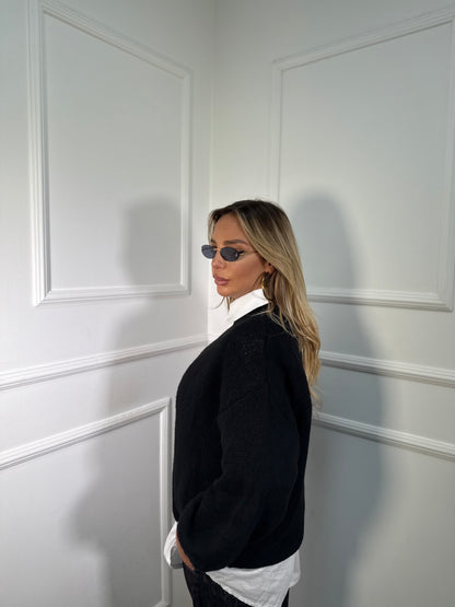 Pullover lana cotta Marshmallow nero a2412