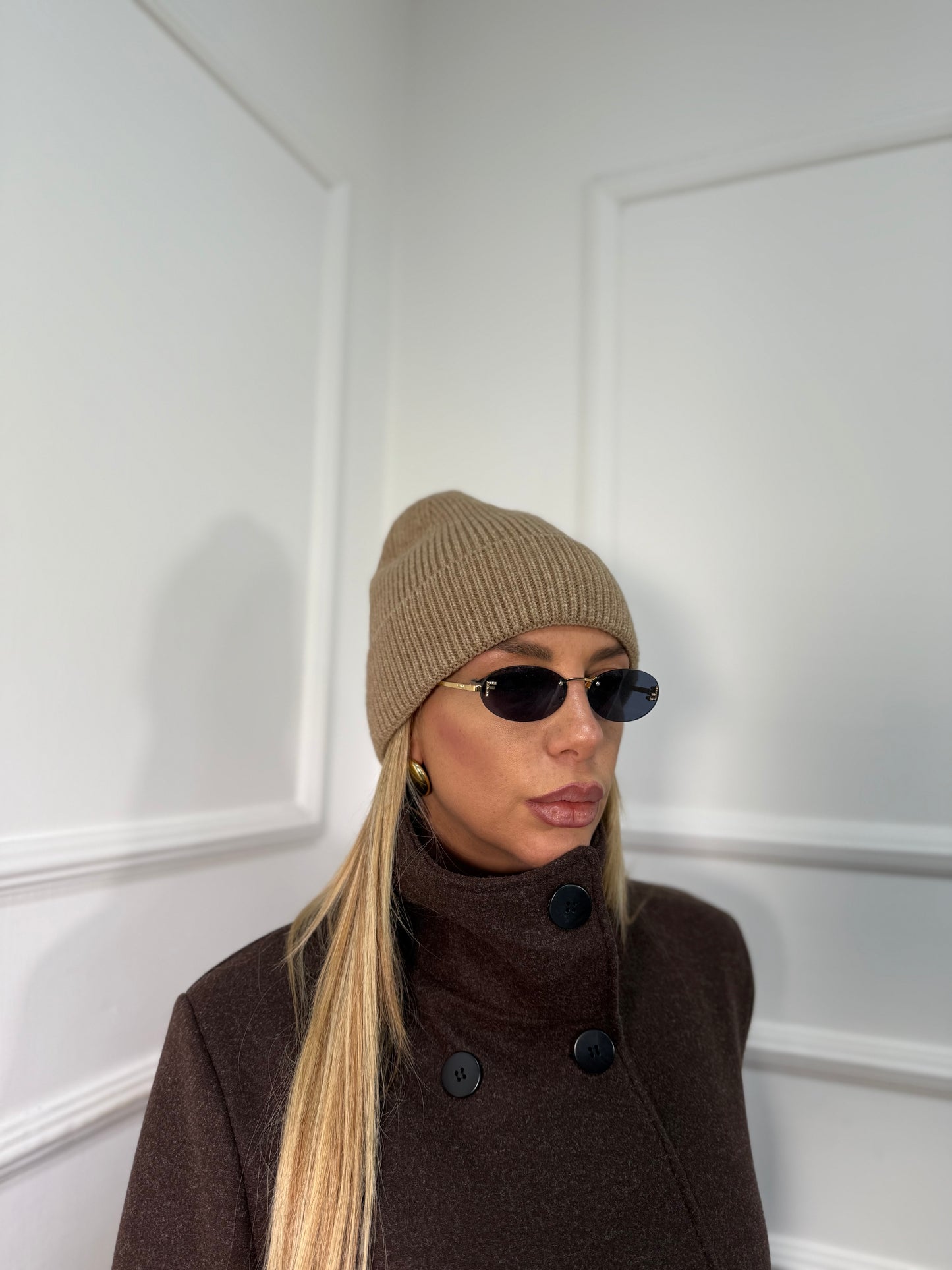 Cappello misto lana a costine Snow taupe
