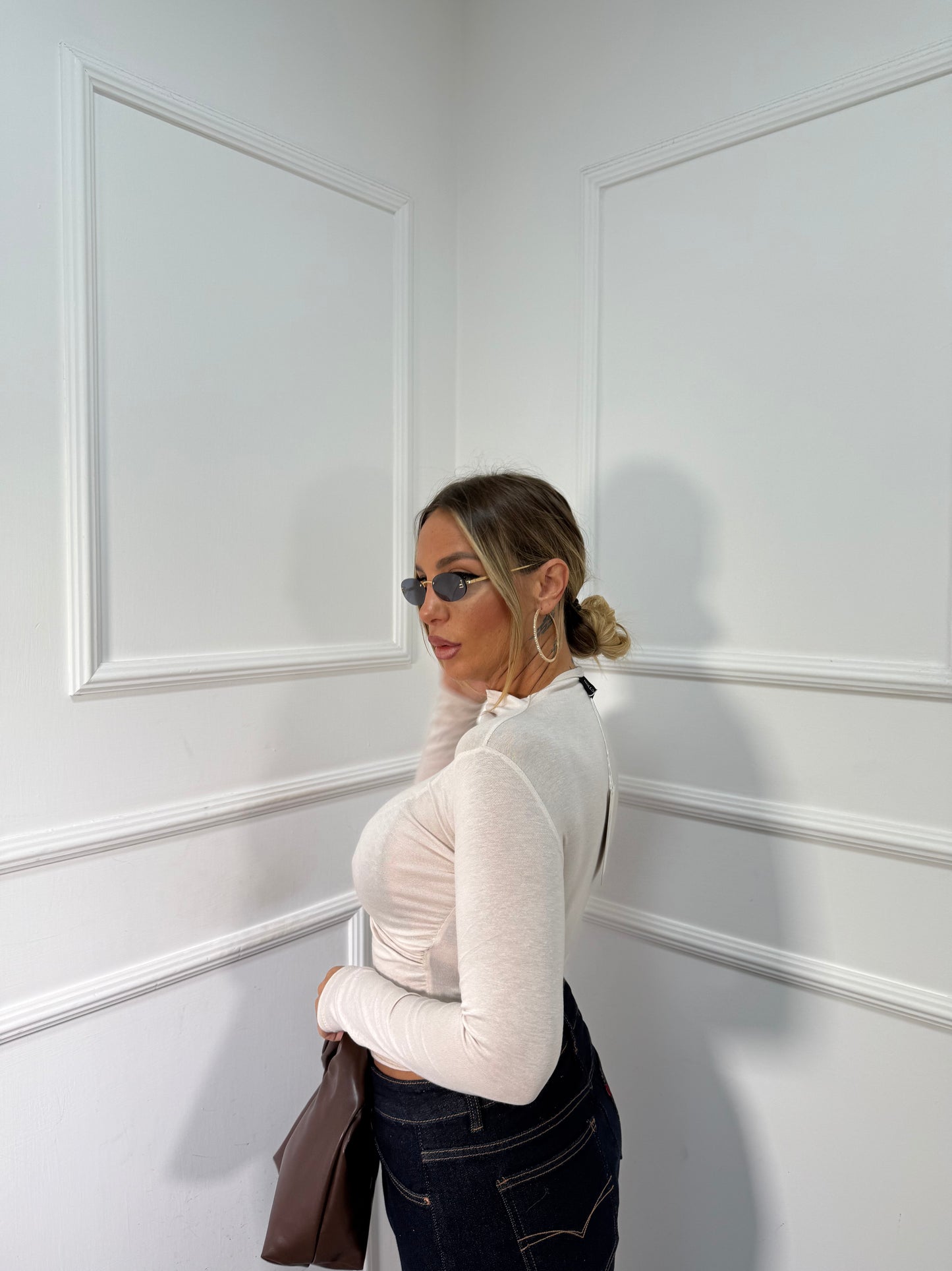 Shirt semi velata mezzo collo con drappeggi nude 5486