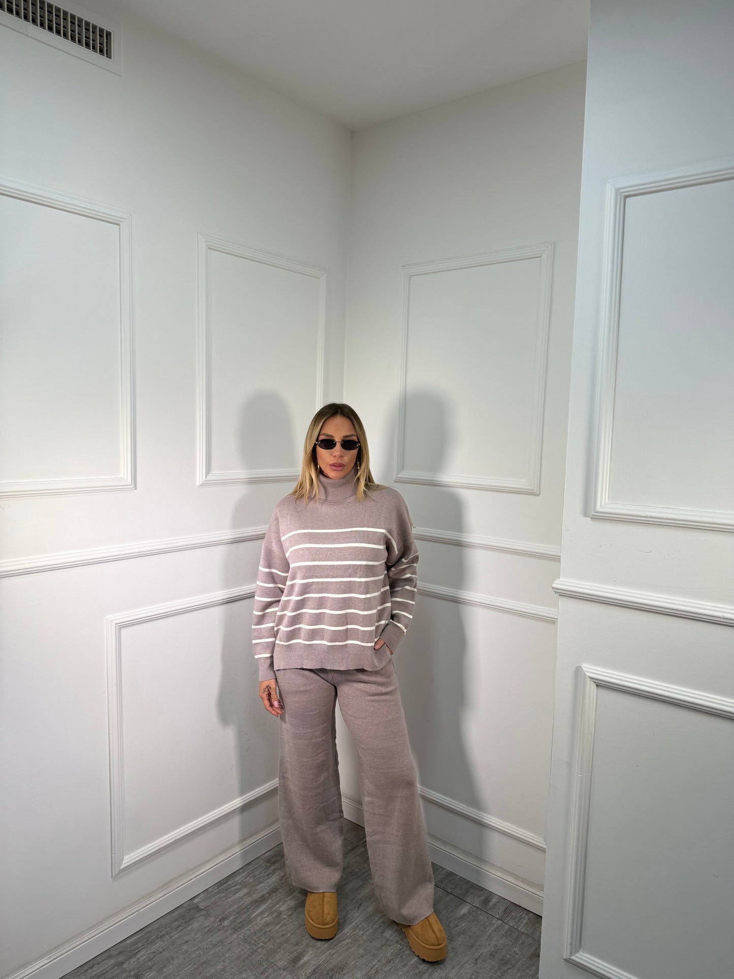 Coordinato in lana rasata Butter taupe g118