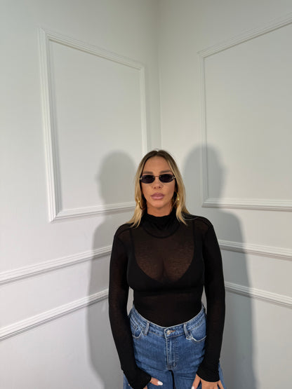 Shirt semi velata collo alto Jolly nera misto cashmere 28029