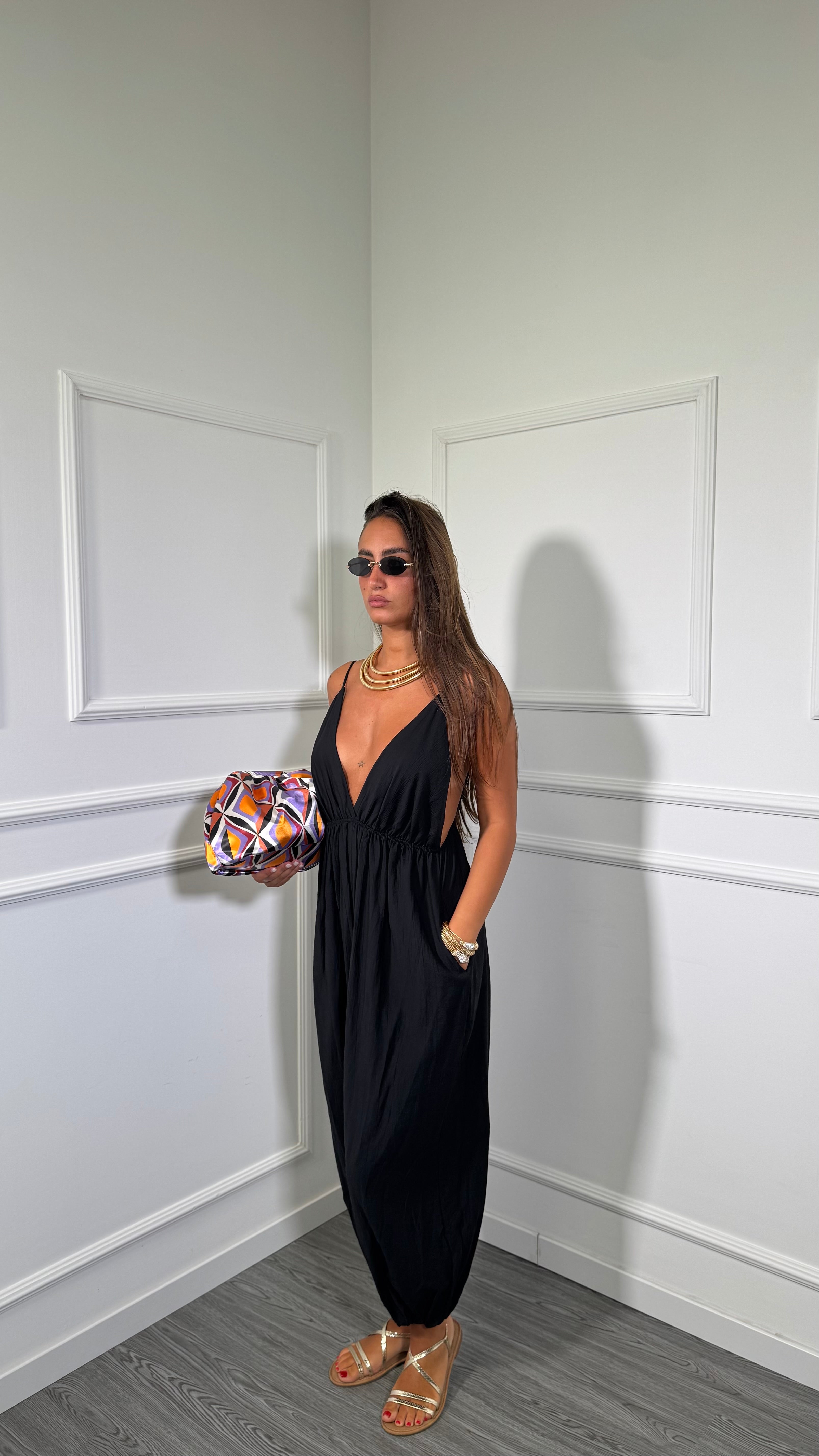 Jumpsuit balloon in viscosa Mirena nera nf9295