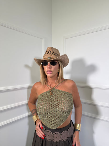 Top in filo a trapezio in lurex Ushuaia verde militare 2621