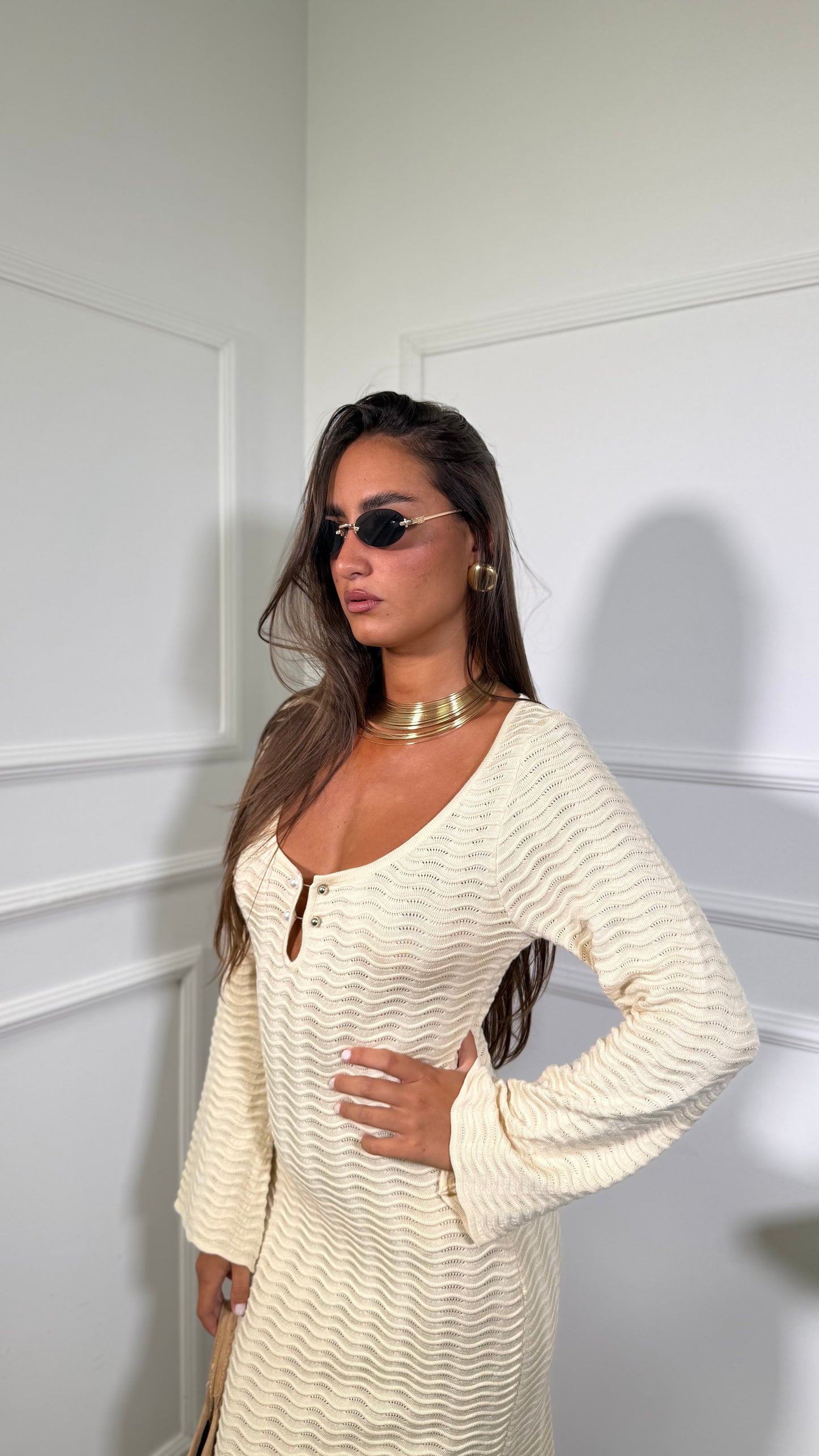 Abito lungo in filo Baleas crema 0312