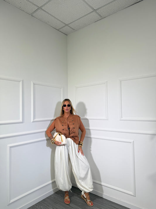 Pantaloni balloon con fiocco Harem panna 2831
