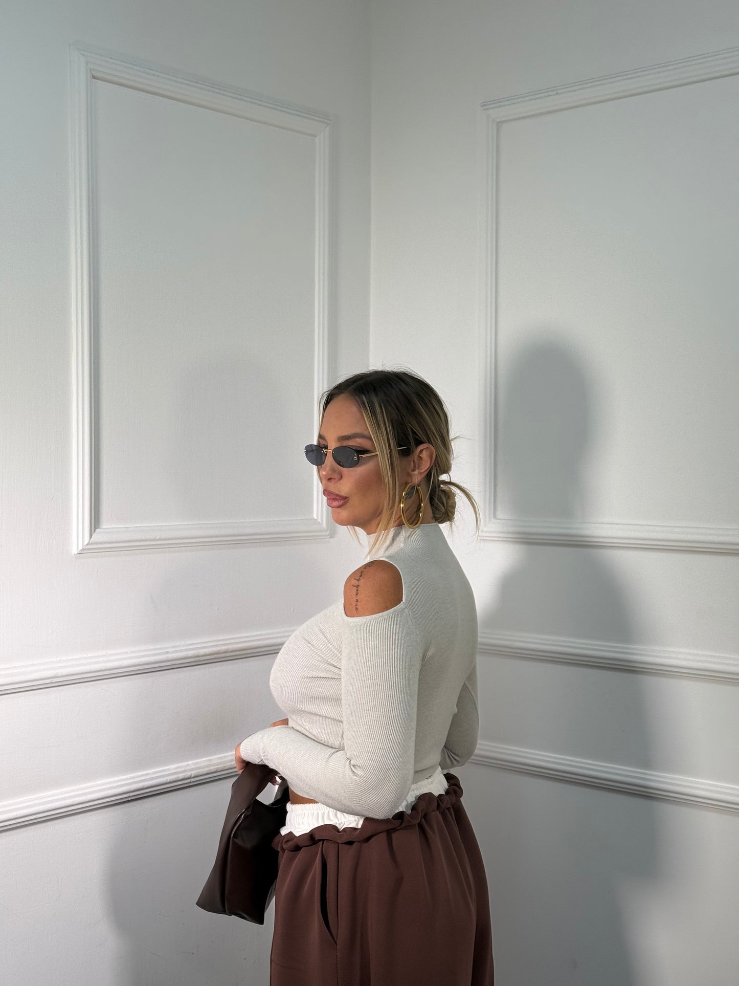 Maglioncino a costine lana rasata Harmony tortora ty8505