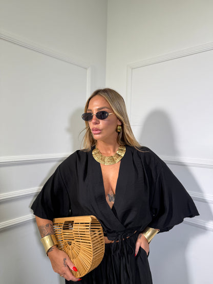Coordinato con blusa a portafoglio (Curvy) Zamira nero 335