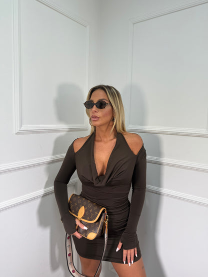 Abito scollo sciallato in lycra Ginny cioccolato 1122