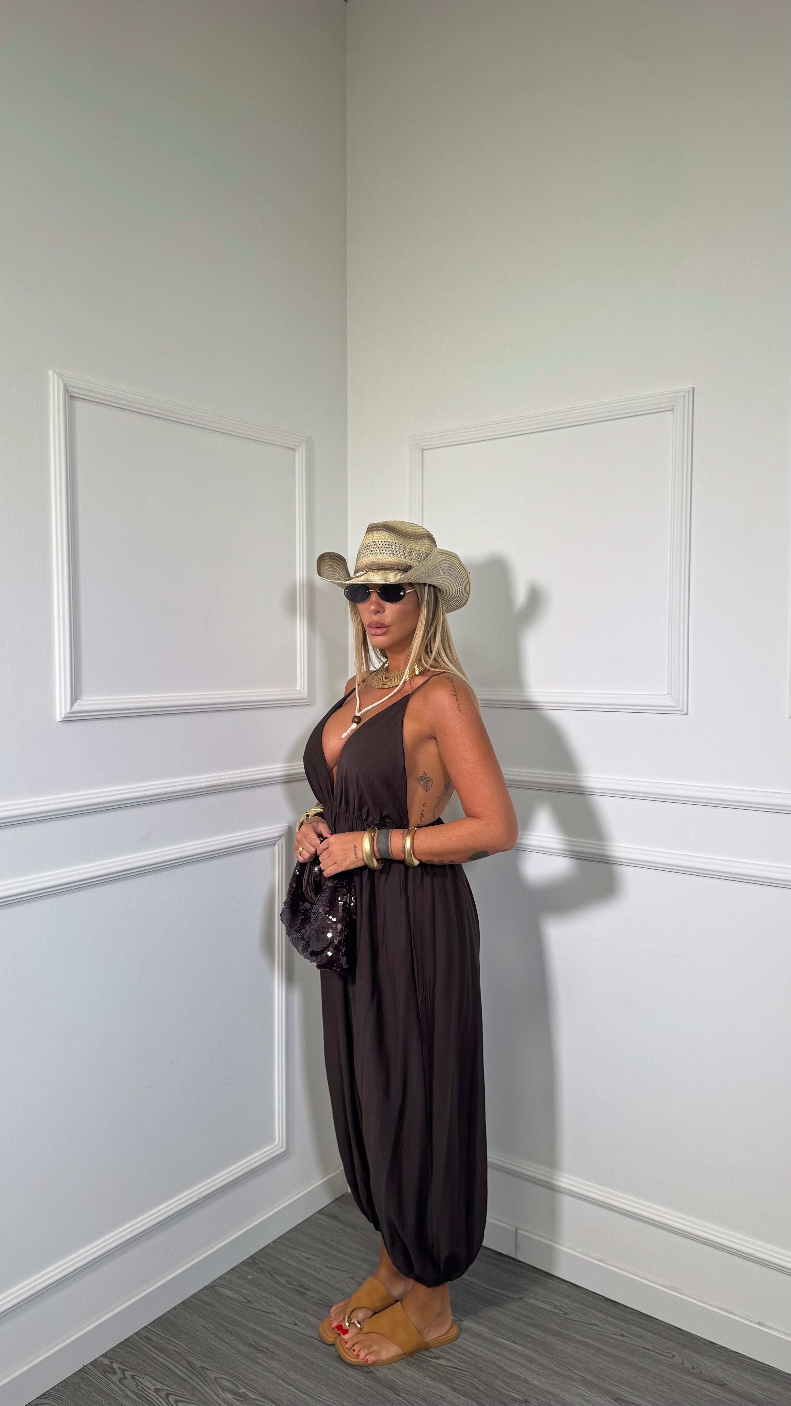 Jumpsuit balloon in viscosa Mirena cioccolato  nf9295