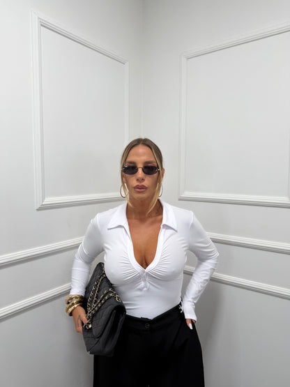 Body con colletto camicia bianco 5239