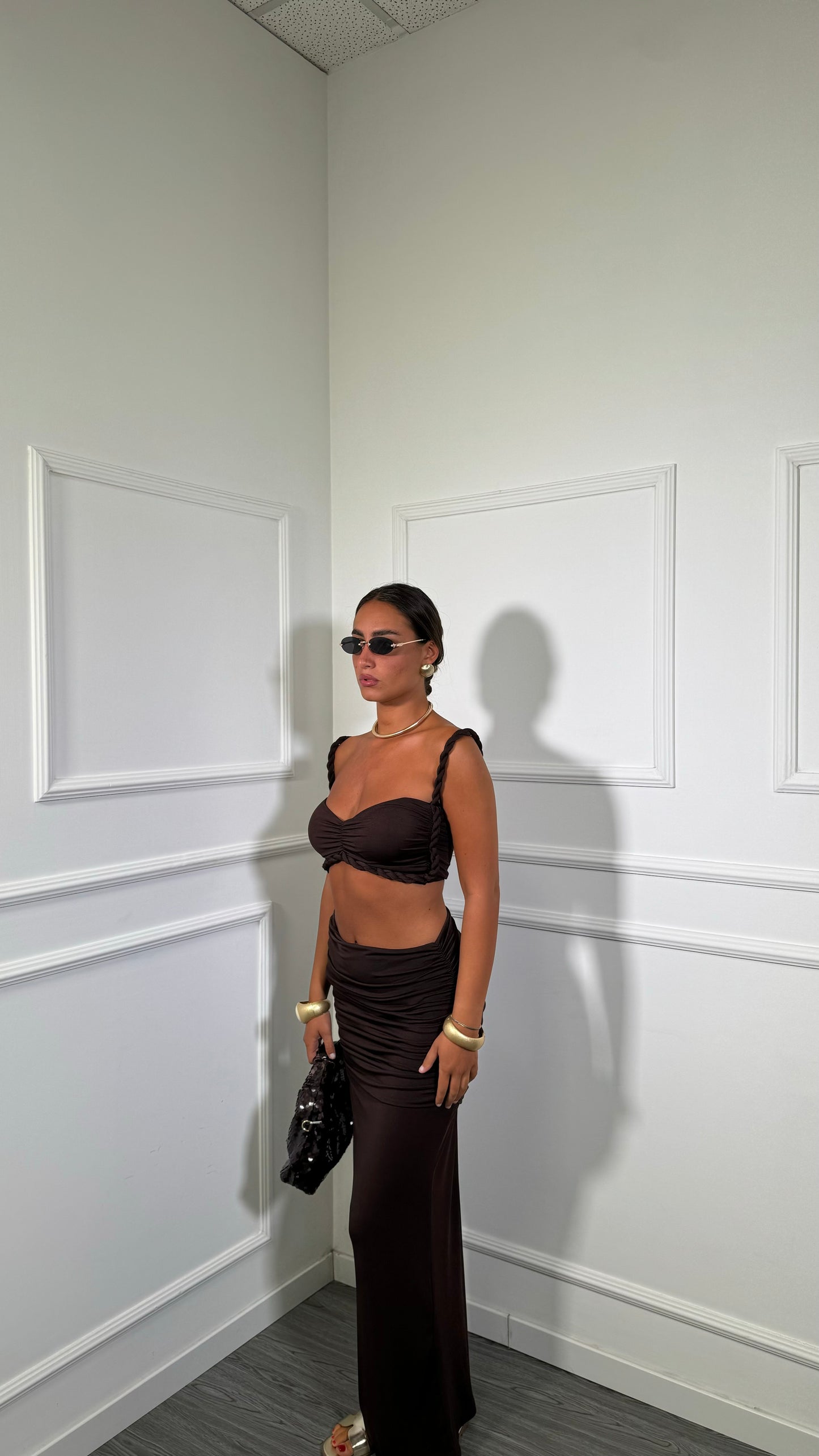Coordinato in lycra Calliope cioccolato