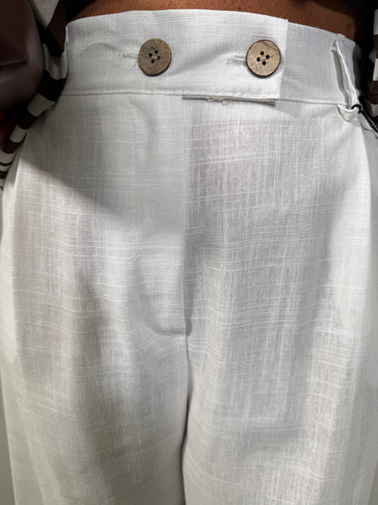 Pantaloni palazzo misto lino bianco5845