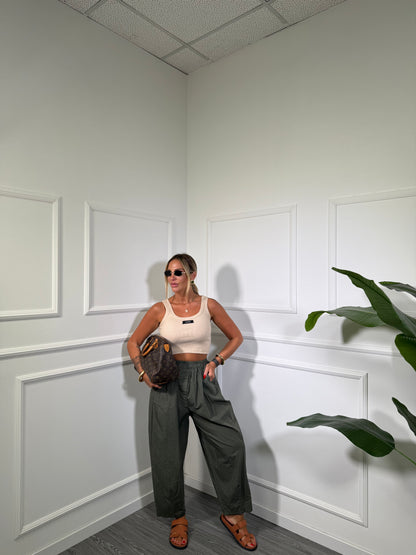 Pantaloni balloon in viscosa 7/8 Free verde militare Kk05837