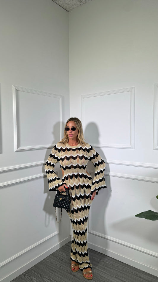 Abito lungo zig zag in lurex cut out nero/oro 8061