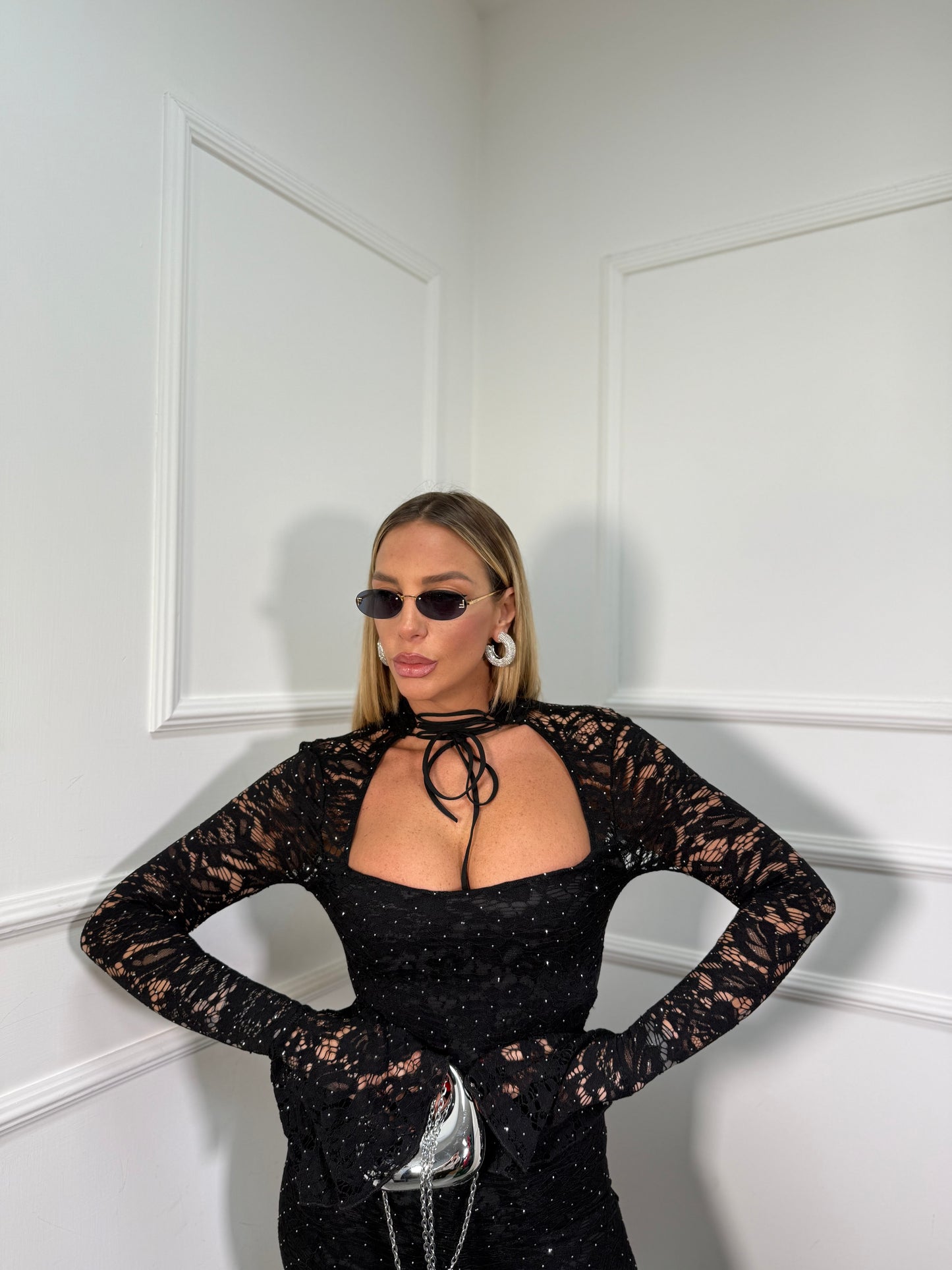 Jumpsuit in pizzo con micro strass Paradoxe nera 3276