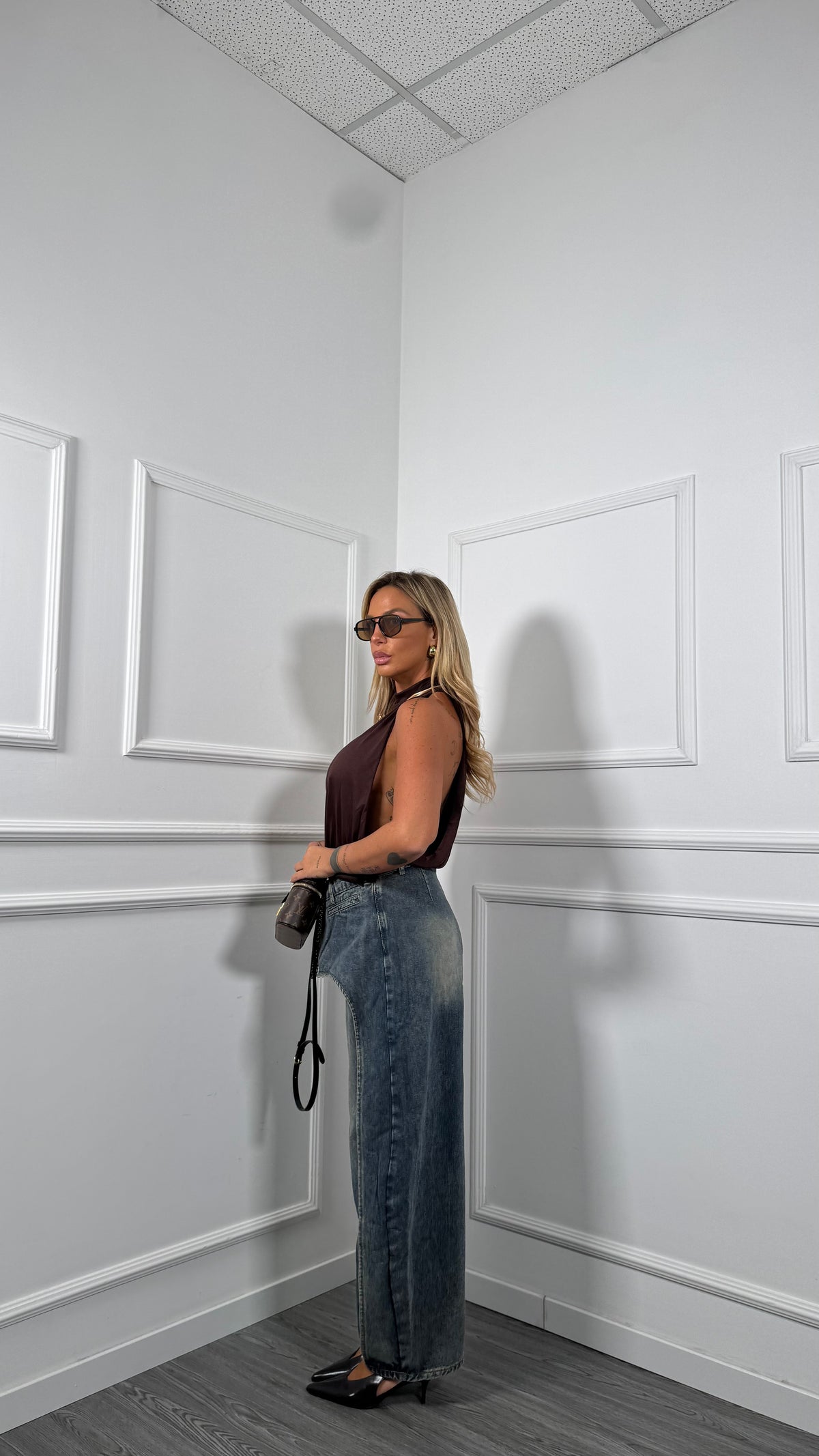 Jeans palazzo ballon con dettaglio effetto sabbiato y3001