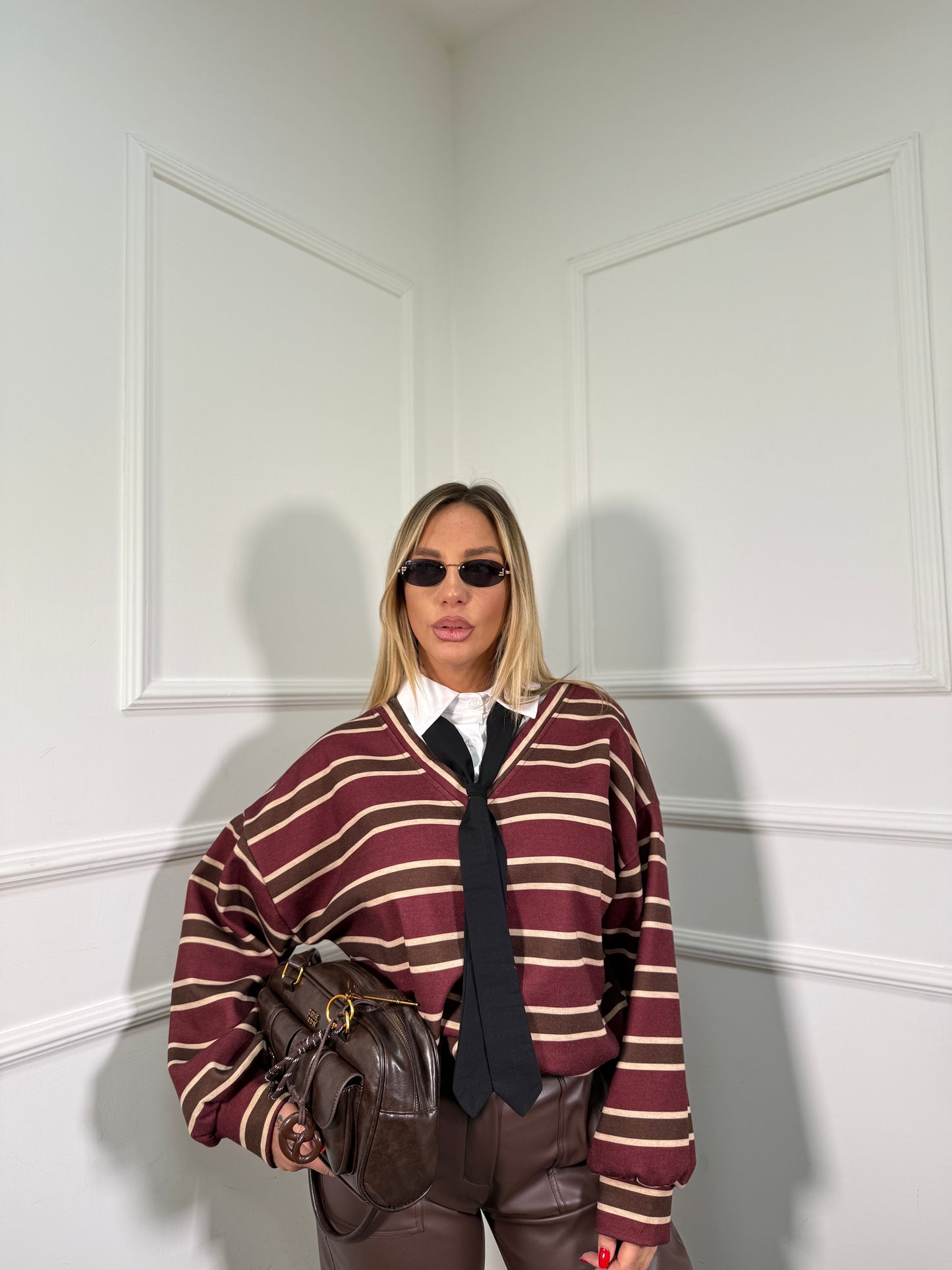 Polo con finta camicia e cravattino Melbourne bordeaux m60755