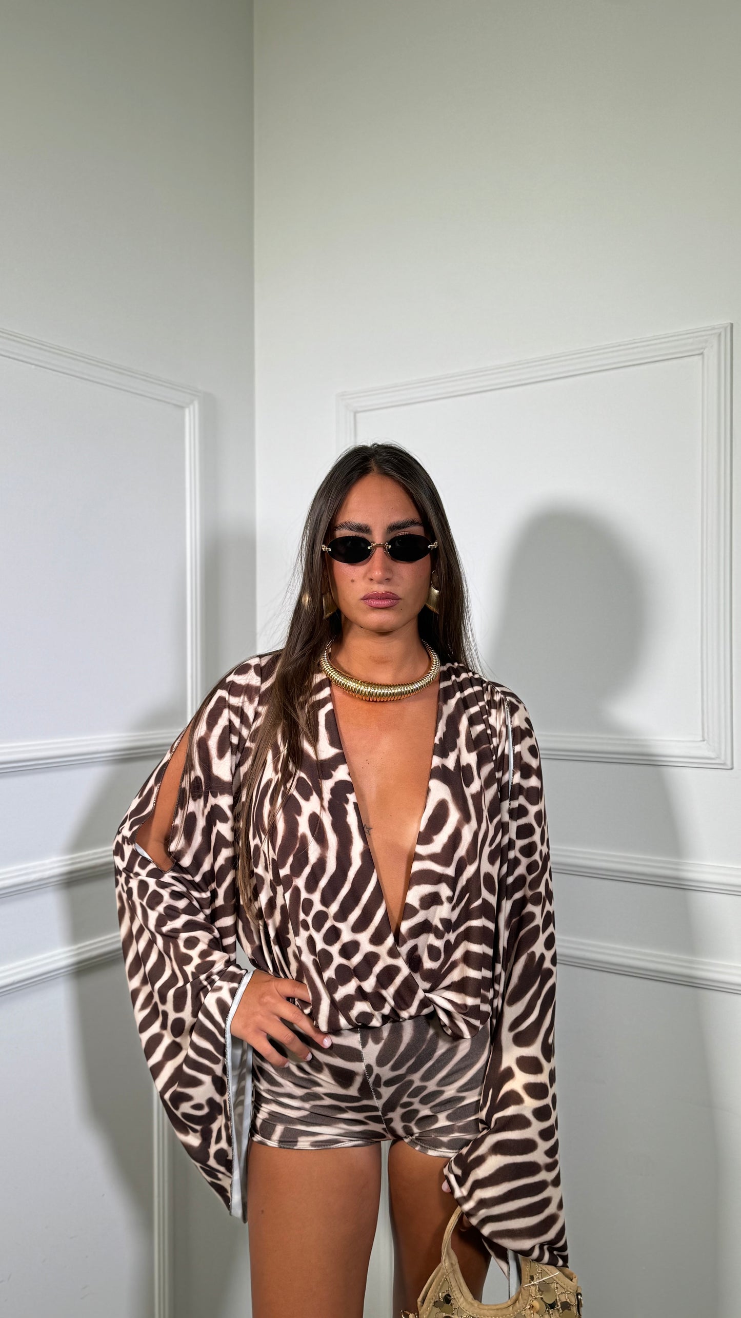 Jumpsuit in lycra animalier Eivissa marrone 60618