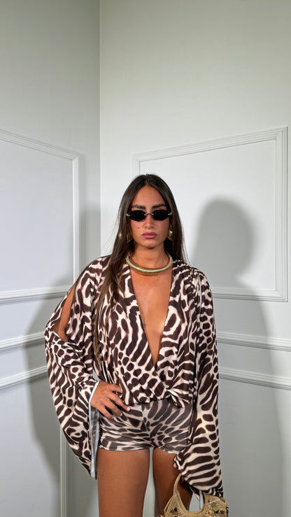 Jumpsuit in lycra animalier Eivissa marrone 60618