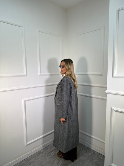 Cappotto spigato doppiopetto con spalline grigio 2898