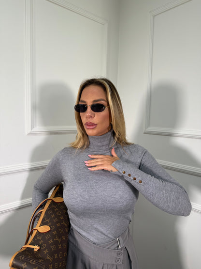 Dolcevita con bottoncini oro grigio al006