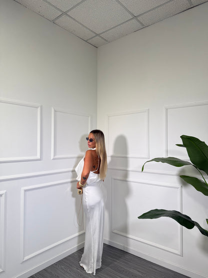 Abito lungo in satin Montecarlo bianco 27826