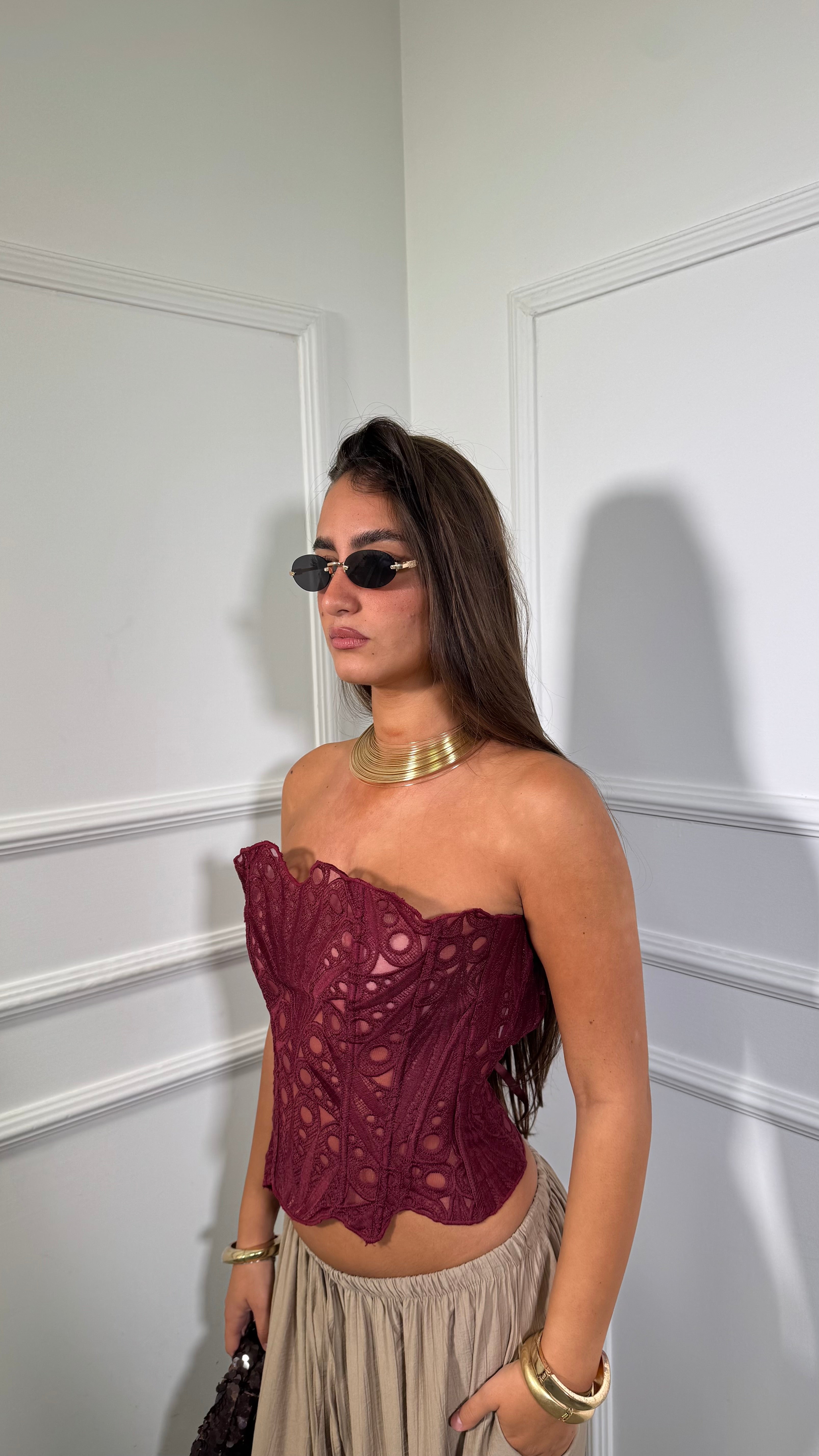 Bustier in macramè Kalos bordeaux 828