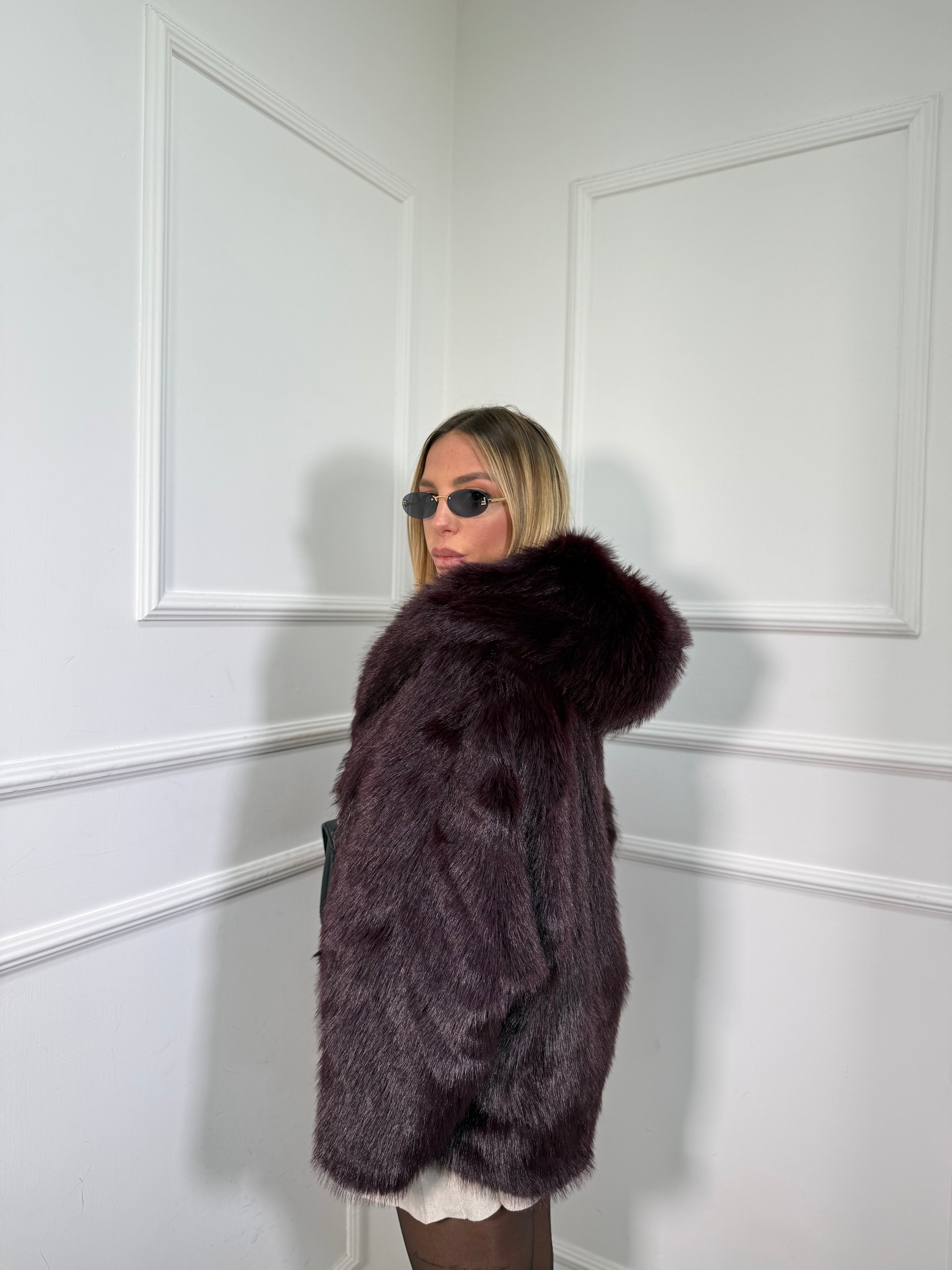 Ecofur con cappuccio Copenaghen vinaccia j8501