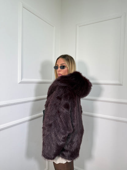 Ecofur con cappuccio Copenaghen vinaccia j8501