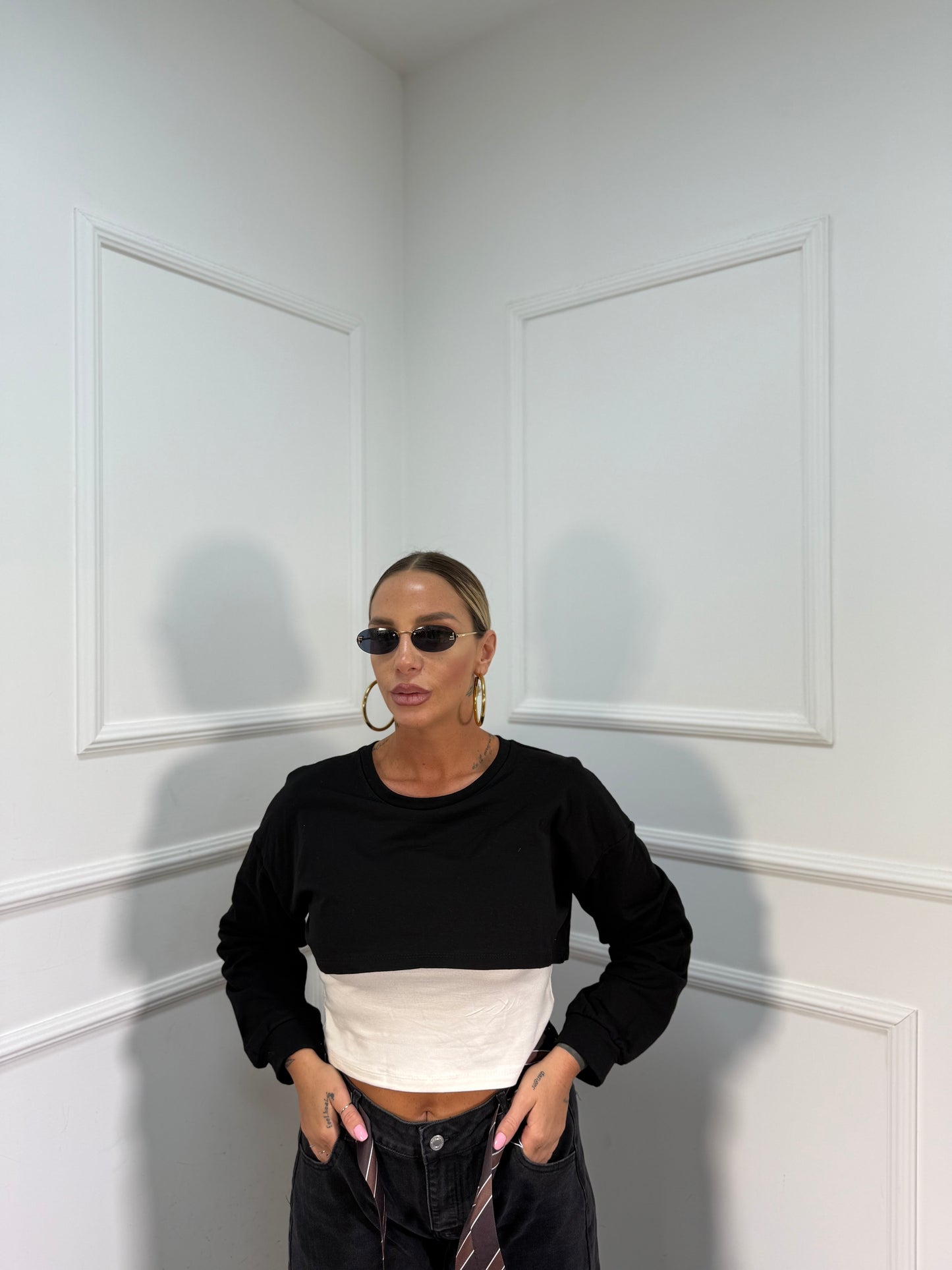 Shirt crop con canotta nero 5504