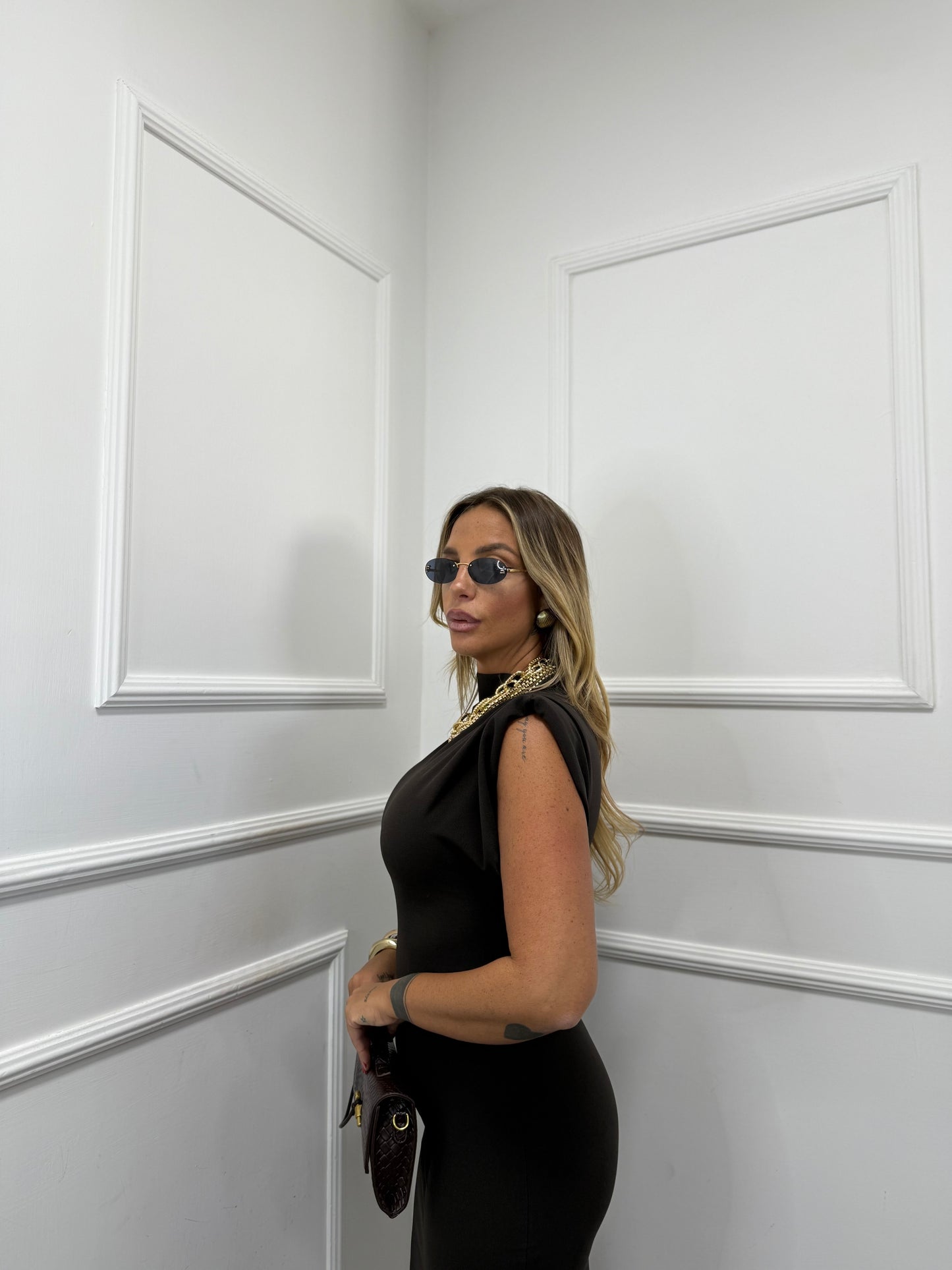 Abito midi con spalline Delia cioccolato