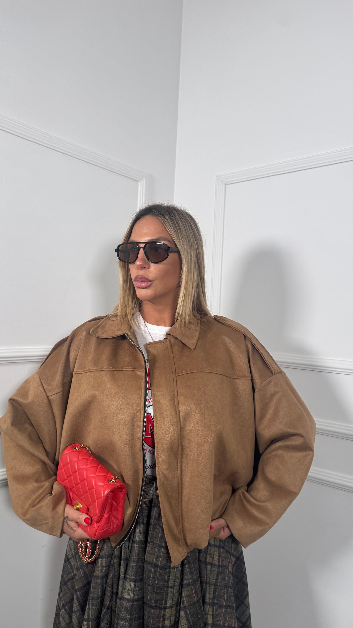 Bomber oversize ecocamoscio Zendaya camel