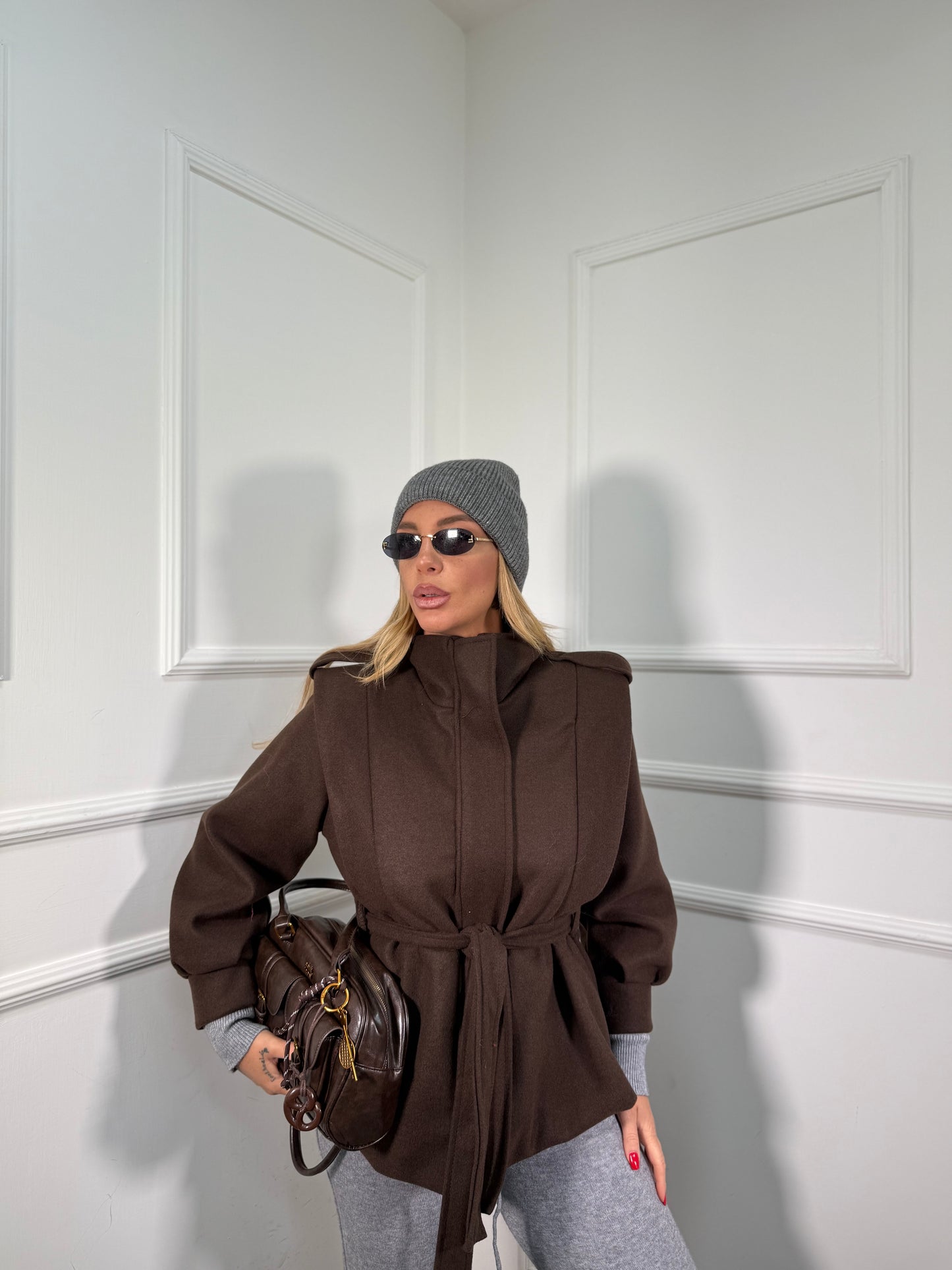 Cappotto in lana cotta collo alto Vienna cioccolato 5969