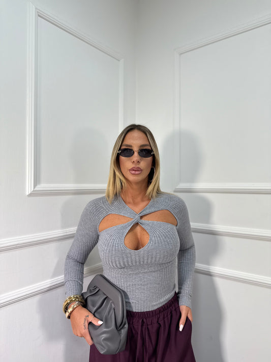 Maglioncino a costine intrecciato grigio 8111