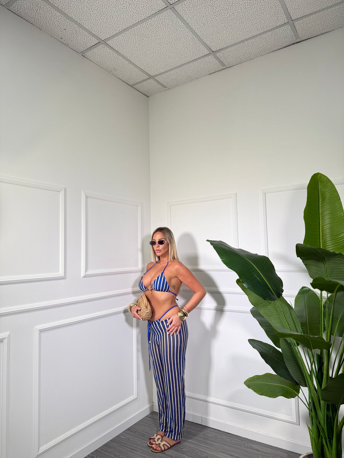 Costume con copricostume ricamato Rio blu royal s9377