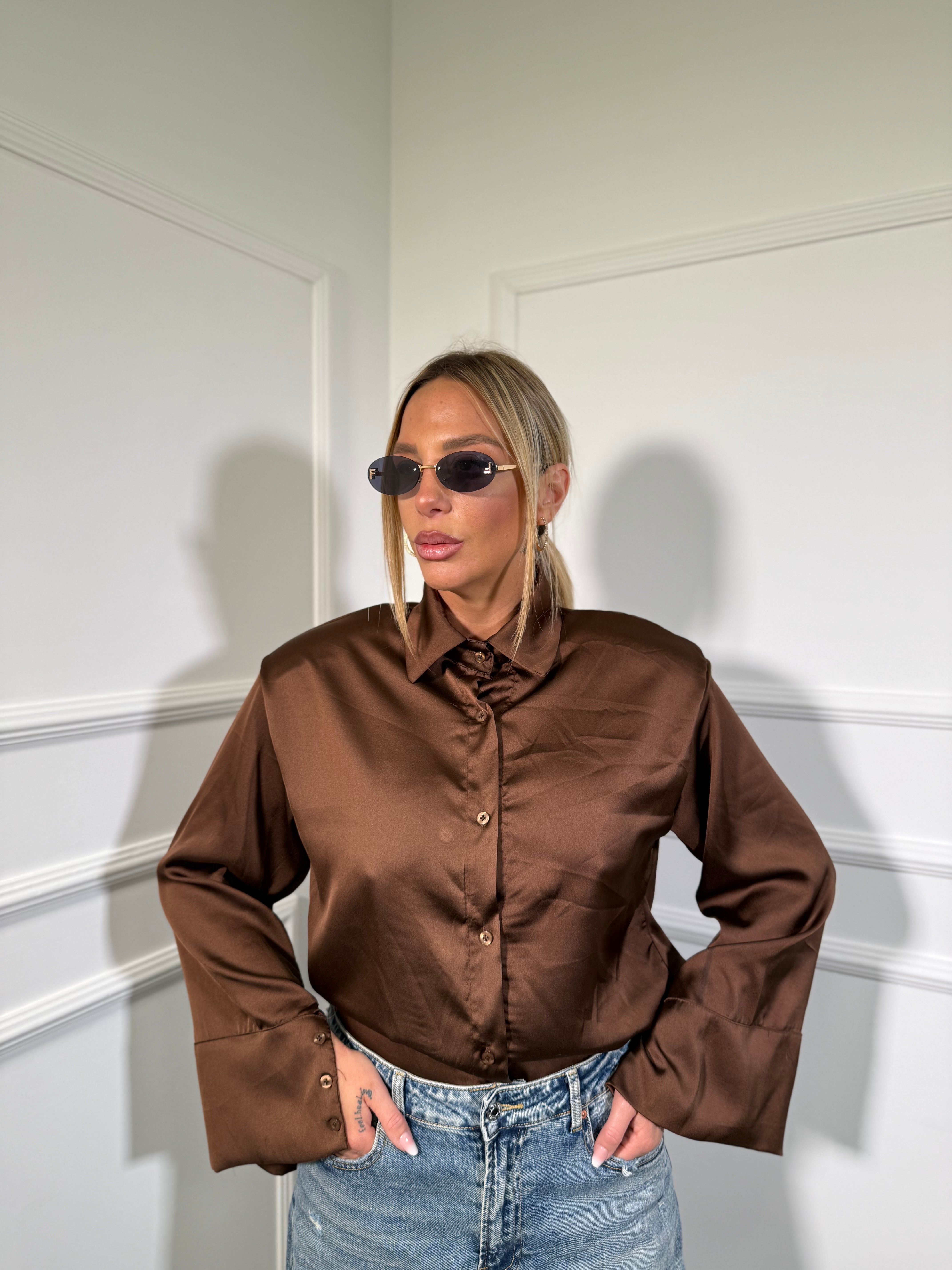 Camicia in satin con spalline manica campana Elite 9993 (vari colori)